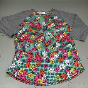 LuLaRoe Randy Baseball Tee shirt top Floral with heather grey sleeves feminine